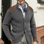 Men's Vintage Stand Collar Patchwork Slim Long Sleeve Knitted Blazer