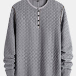 Long Sleeve Muscle Fit Knitted Textured Henley Shirt