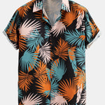Leaf Print Button Up Shirt & Man Mid Length Drawstring Swim Shorts