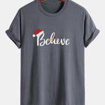 Regular Fit Christmas Believe Print Cotton T-Shirt