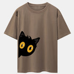 Black Cat Is Watching Print Drop Shoulder Oversize T-Shirt