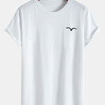 Seagull Print Cotton Arc Hem T-Shirt