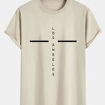 Stripe Los Angeles Print Cotton Arc Hem T-Shirt