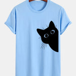 Regular Fit Black Cat Looking Out Print Cotton T-Shirt