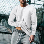 Men's Vintage Solid Henley Collar Long Sleeve T-Shirt