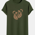 Geometric Bear Print Cotton Arc Hem T-Shirt