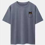 Pocket Black Cat Print Drop Shoulder Oversize T-Shirt
