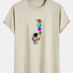 Planet Astronaut Print Cotton Arc Hem T-Shirt