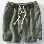 Linen Cotton Blend Drawstring Striped Shorts