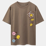 Sun And Flowers Print Drop Shoulder Oversize T-Shirt