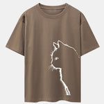 Cat Silhouette Print Drop Shoulder Oversize T-Shirt