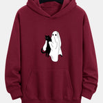 Ghost Black Cat Print Relax Fit Hoodie