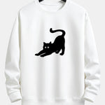 Black Cat Stretching Print Relax Fit Sweatshirt