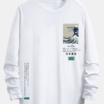 Long Sleeve Tokyo Ukiyoe Print Cotton Arc Hem T-Shirt