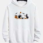 Halloween Pumpkin Black Cat Print Relax Fit Hoodie
