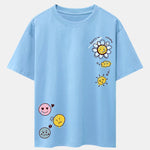 Sun And Flowers Print Drop Shoulder Oversize T-Shirt