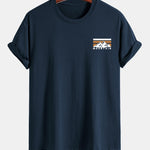Regular Fit Stripe Mountains Print Cotton T-Shirt