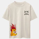 Fiery Cat Print Drop Shoulder Oversize T-Shirt