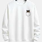 Pocket Black Cat Print Relax Fit Sweatshirt