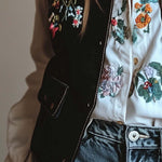 Women's Velvet Colorful Floral Embroidered Vest