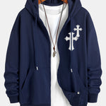 Cross Print Relax Fit Zip Hoodie
