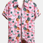 Pineapple Palm Tree Print Button Up Shirt & & Swim Shorts