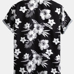 Tropical Floral Print Button Up Shirt & Linen Cotton Blend Cropped Pants