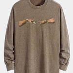 Dollar Hand Print Relax Fit Long Sleeve Washed Distressed T-Shirt