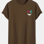 Evil Face Print Cotton Arc Hem T-Shirt