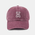 Neutral Casual Washed Cotton Sun Shading Baseball Cap With Teddy Bear Pattern