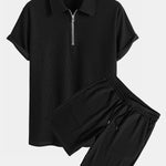 Muscle Fit Ribbed Half Zip Polo & Shorts