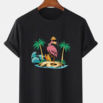 Flamingo On Vacation Print T-Shirt