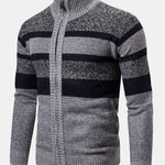 Color Block Funnel Neck Zip Up Sweater