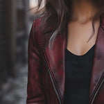 Women's Vintage Jacket Zipper Pocket Faux Leather Jacket