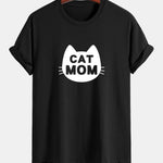 Regular Fit Cat Mom Print Cotton T-Shirt