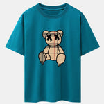 Plaid Pattern Dissolving Bear Print Heavy Weight Drop Shoulder Oversize T-Shirt