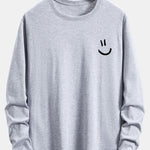 Long Sleeve Smiley Face Print Cotton T-Shirt