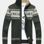 Christmas Geometric Print Zip Up Sweater