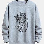 Two Cats Print Relax Fit Sweatshirt