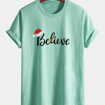 Regular Fit Christmas Believe Print Cotton T-Shirt