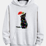 Christmas Lights Cat Print Relax Fit Hoodie