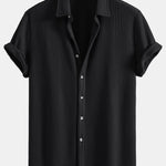Waffle Button Up Shirt & Linen Cotton Blend Drawstring Shorts