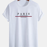 Regular Fit Stripe Paris Slogan Print Cotton T-Shirt