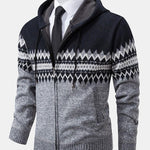 Geometric Pattern Zip Hooded Sweater