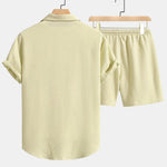 Checkerboard Texture Button Up Shirt & Drawstring Shorts