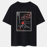 Cherry Blossoms Mountain Print Drop Shoulder Oversize T-Shirt