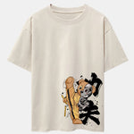 Kung Fu Bear Print Drop Shoulder Oversize T-Shirt
