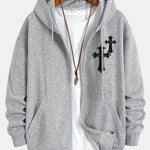 Cross Print Relax Fit Zip Hoodie