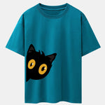 Black Cat Is Watching Print Drop Shoulder Oversize T-Shirt