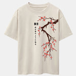 Tokyo Japanese Cherry Blossoms Print Drop Shoulder Oversize T-Shirt
